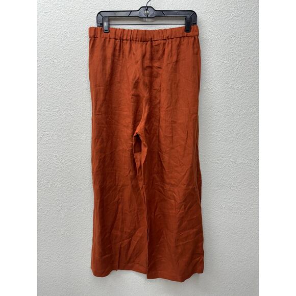 Massimo Dutti Pants Women's Size 8 Terracotta 100% Linen Wide Leg Pants - Picture 2 of 7